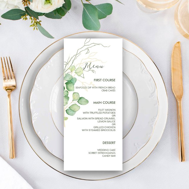 Menu Casamento Minimalista de Eucalyptus Watercolo (Criador carregado)