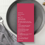 Menu Casamento Minimalista do Script Moderno Viva Magen<br><div class="desc">Celebre em estilo com estes cartões de cardápio de na moda e muito modernos. Esta design é fácil de personalizar com a sua redação de eventos especiais e os seus convidados ficarão entusiasmados quando virem estes menus fabulosos. Itens correspondentes podem ser encontrados na coleção.</div>