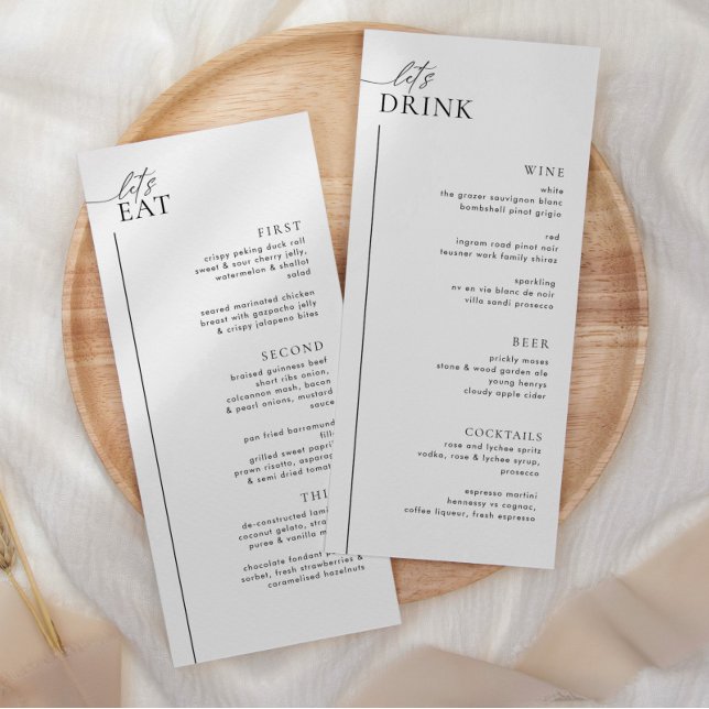 Menu Casamento Minimalista e Menu Bebidas LAYLA (LAYLA | Wedding Menus Double Sided | Food and Drinks Menu)