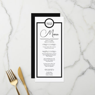 Menu Casamento Minimalista Elegante Preto e Branco