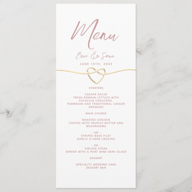 Menu Casamento Minimalista em Rosa Poeirento (Frente)