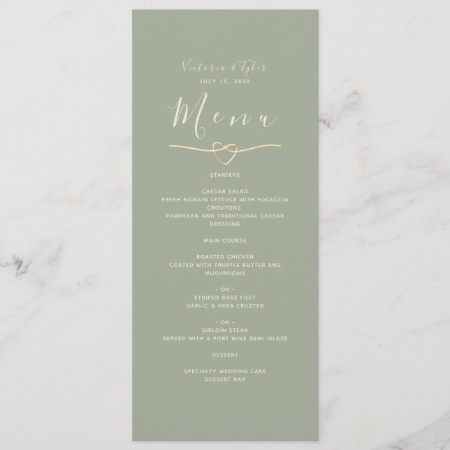 Menu Casamento Minimalista Jantar Verde Sage (Frente)