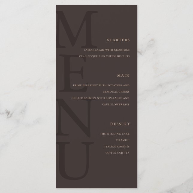 Menu Casamento Minimalista Marrom Moderno (Frente)
