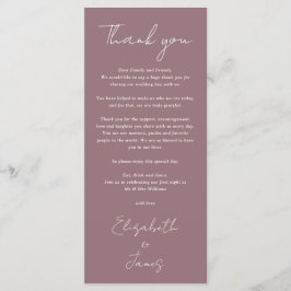 Menu Casamento Minimalista Mauve Obrigado Carteira