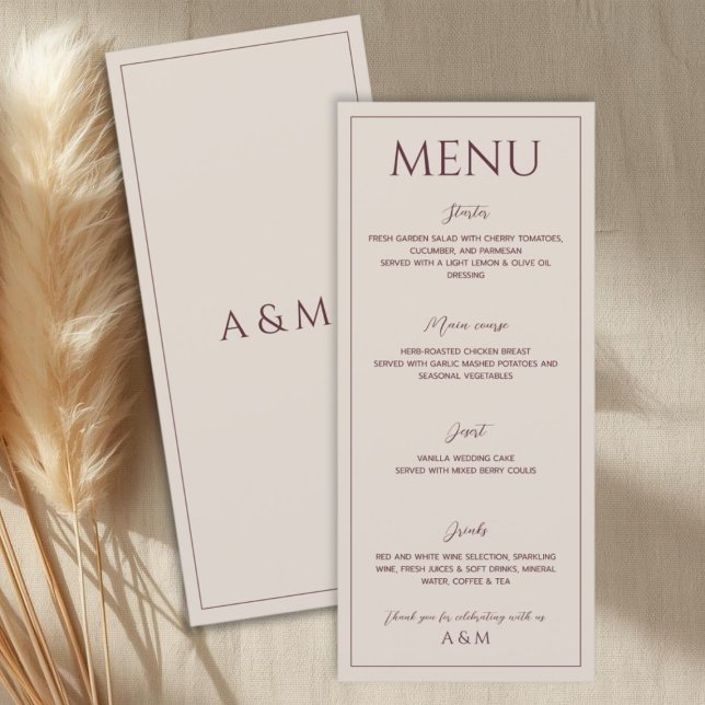 Menu Casamento minimalista moderno bege (Criador carregado)