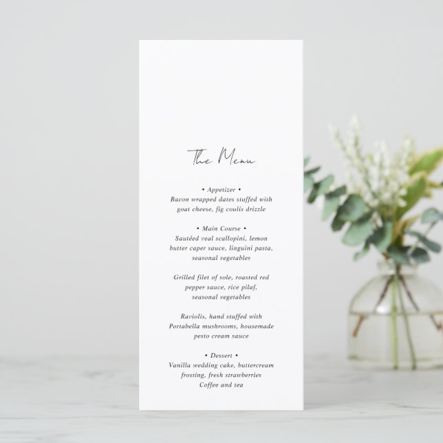 Menu Casamento Minimalista Moderno Negro e Branco (Em pé/Frente)