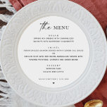 Menu Casamento Minimalista Negro e Branco | Ronda Moder<br><div class="desc">Faça uma declaração em negrito e eterno na sua recepção de casamento com esta placa de menu redonda branca e preta elegante. Projetada com linhas limpas e um layout minimalista, essa peça moderna combina com celebrações contemporâneas com uma estética refinada. O design de alto contraste complementa sem esforço qualquer esquema...</div>