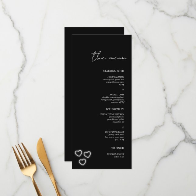 Menu Casamento Minimalista Preto e Branco Elegante (Frente/Verso In Situ)