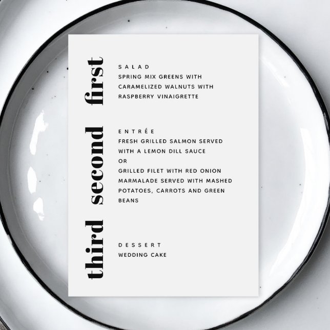 Menu Casamento minimalista preto e branco moderno (Criador carregado)