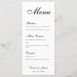 Menu Casamento Minimalista - Preto e Branco Simple