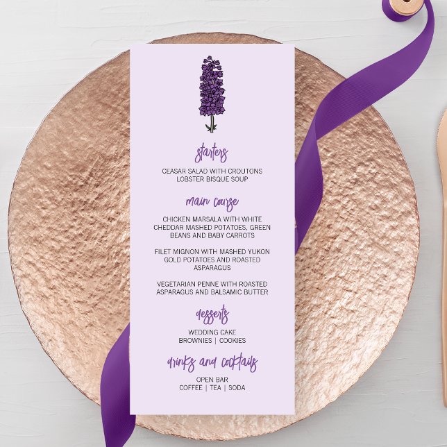 Menu Casamento Minimalista Purple Larkspur (Criador carregado)