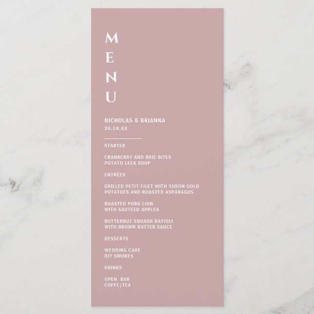 Menu Casamento Minimalista Rosa Po dusty (Frente)