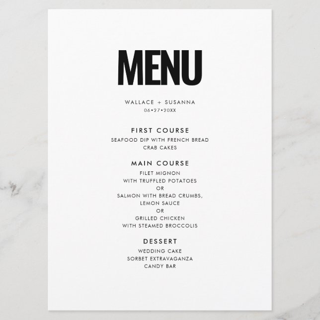 Menu Casamento minimalista simples (Frente)