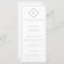 Menu Casamento Mínimo Branco/Beige Duplo Lado