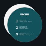 Menu Casamento Mínimo de Círculo Verde Rredondo Moderno<br><div class="desc">Este design de cardápio de casamento contemporâneo mostra os cursos da sua refeição de casamento em simples fontes e um design elegante e limpo. Esta carta de cardápio verde-fundo certamente se destaca da multidão. Design de tipografia moderna e cardápio para um casamento moderno. Todos os elementos são personalizáveis - texto,...</div>