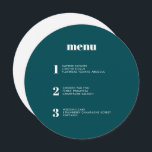 Menu Casamento Mínimo de Círculo Verde Rredondo Moderno<br><div class="desc">Este design de cardápio de casamento contemporâneo mostra os cursos da sua refeição de casamento em simples fontes e um design elegante e limpo. Esta carta de cardápio verde-fundo certamente se destaca da multidão. Design de tipografia moderna e cardápio para um casamento moderno. Todos os elementos são personalizáveis - texto,...</div>