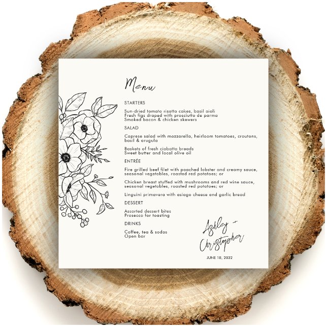 Menu Casamento Mínimo De Leite Botânico Branco (Criador carregado)