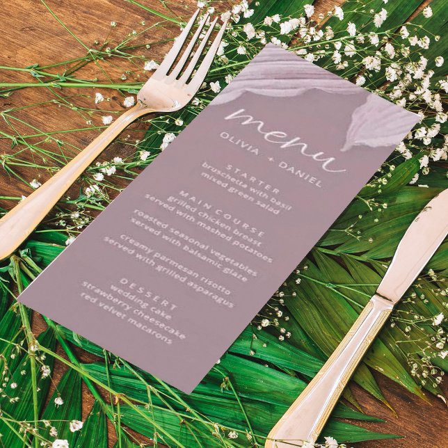 Menu Casamento Mínimo de Mauve Leaf Elegante (Criador carregado)