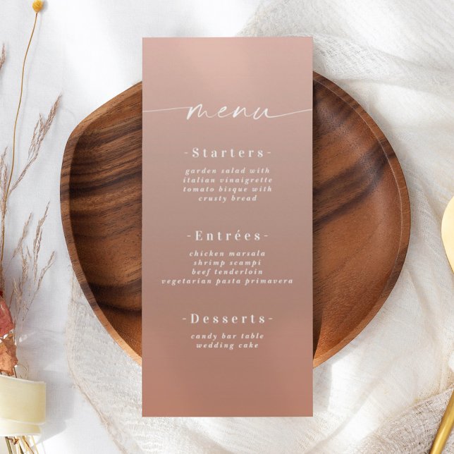 Menu Casamento Mínimo de Ombre Terracotta & Blush Pink (Criador carregado)