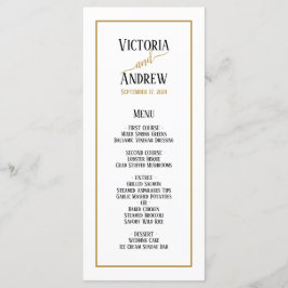 Menu Casamento Mínimo de Script Dourado Preto Moderno