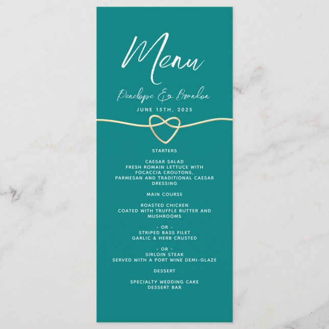 Menu Casamento Mínimo de Teal (Frente)