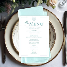 Menu Casamento mínimo de tipografia de Aqua & White Sea