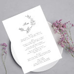 Menu Casamento Mínimo do Monograma Floral de Wreath Ele<br><div class="desc">Este design faz parte de uma coleção - contacte-nos se necessitar de artigos de papelaria adicionais</div>