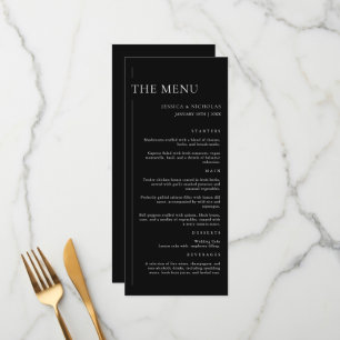 Menu Casamento Mínimo Elegante de Preto e Branco