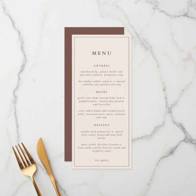 Menu Casamento Mínimo Elegante Floral Rustico | (Frente/Verso In Situ)