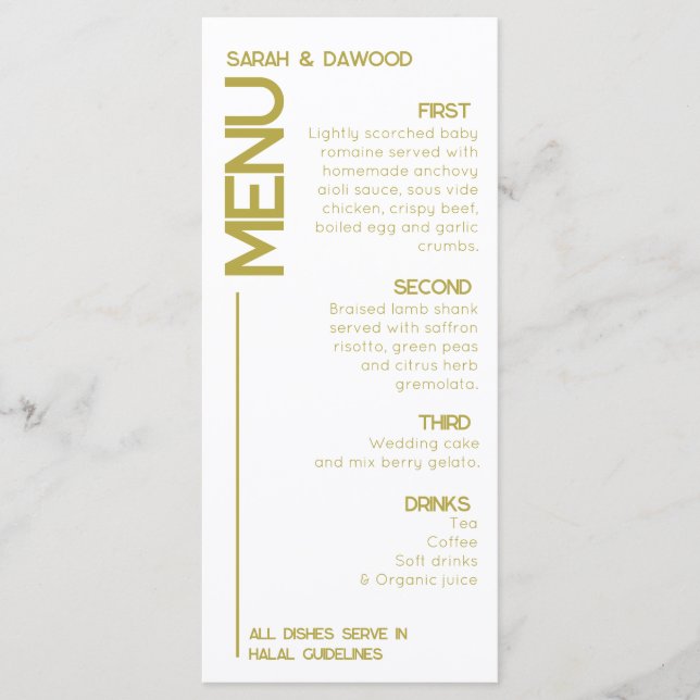 Menu Casamento Mínimo Elegante Muçulmano Branca (Frente)