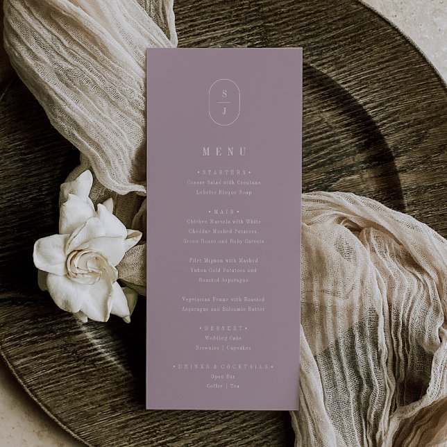 Menu Casamento Mínimo Lilac Dusty Rosa Elegante SHYLAH (SHYLAH Minimalist Lilac Dusty Rose Elegant Wedding Menu)