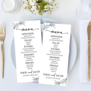 Menu Casamento Mínimo Minimalista de Folha Branca Negra