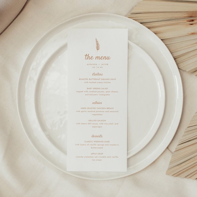Menu Casamento Mínimo Moderno de Folha Branca e Beige (Criador carregado)