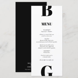 Menu Casamento Mínimo Moderno do Monograma Negro e Bran