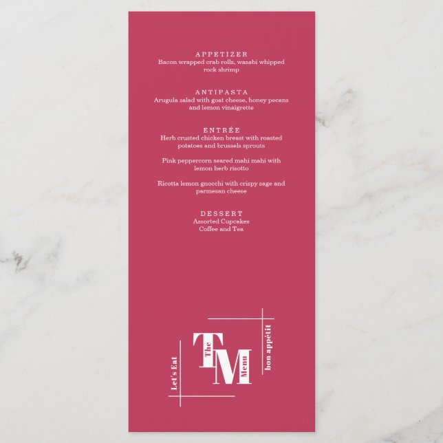 Menu Casamento Mínimo Moderno Viva Magenta - Obrigado (Frente)
