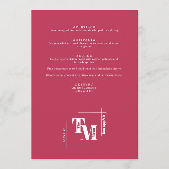 Menu Casamento Mínimo Moderno Viva Magenta - Obrigado (Frente)