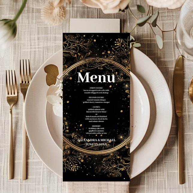 Menu Casamento Místico Celestial Negro e Dourado (Criador carregado)