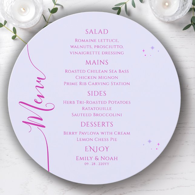 Menu Casamento Místico Lavanda Cor-de-rosa Solar (Criador carregado)