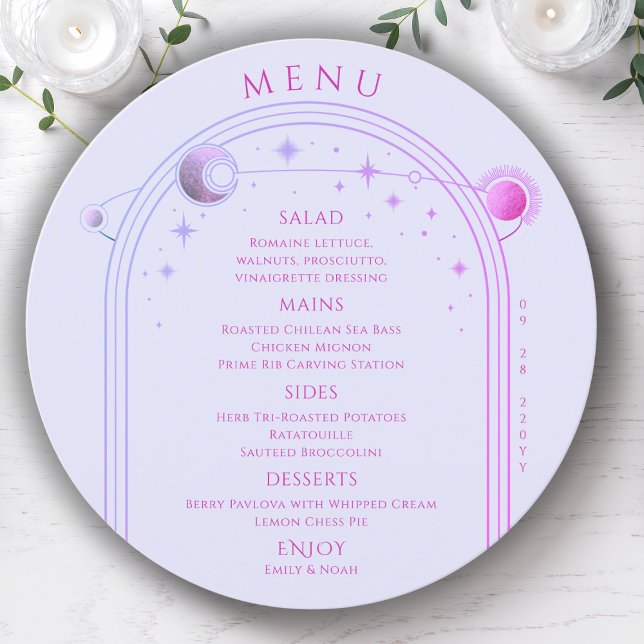 Menu Casamento Místico Lavanda Cor-de-rosa Solar (Criador carregado)