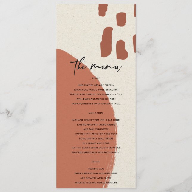 MENU CASAMENTO MODERNO ABSTRATO TERRACOTTA RED KRAFT (Frente)