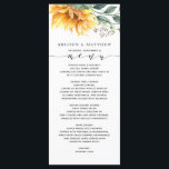 Menu Casamento Moderno Botânico por Aquarela de Girasso<br><div class="desc">Você está usando girassóis no seu buquê ou na decoração da sua peça central? Então você vai adorar esses menus modernos de casamento de girassol de cor d'água! O cartão apresenta uma cascata de girassol com cor d'água à esquerda e um layout de fonte moderno com letras manuais. Estas são...</div>