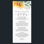 Menu Casamento Moderno Botânico por Aquarela de Girasso<br><div class="desc">Você está usando girassóis no seu buquê ou na decoração da sua peça central? Então você vai adorar esses menus modernos de casamento de girassol de cor d'água! O cartão apresenta uma cascata de girassol com cor d'água à esquerda e um layout de fonte moderno com letras manuais. Estas são...</div>