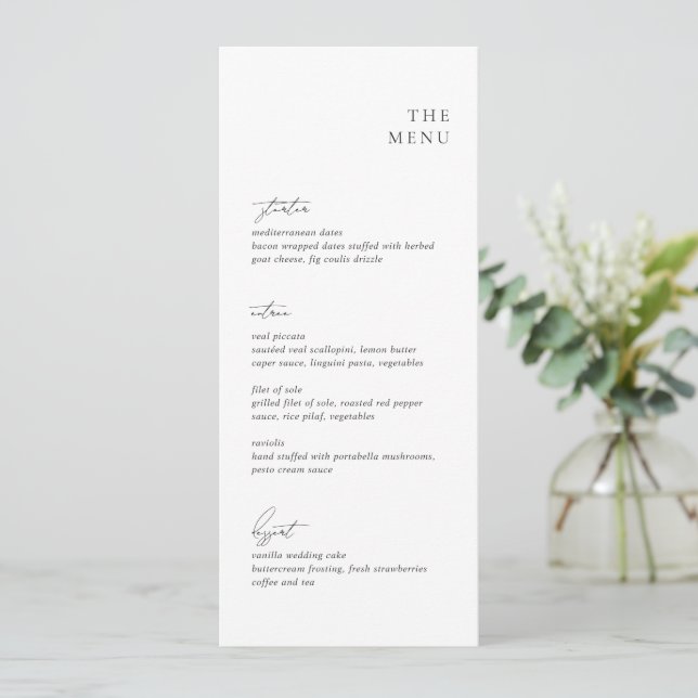Menu Casamento Moderno Branco e Negro Limpo (Em pé/Frente)