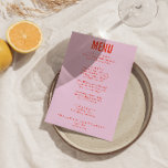 Menu Casamento Moderno Bright Colorful Retro Bold Funky<br><div class="desc">Um retro fedorento,  moderno e brilhante menu de janto de casamento. Que apresenta design de modelo chic do boho vintage pálido pincel de fundo rosa e tipografia laranja brilhante. E fundo laranja brilhante. Perfeito e compatível com toda a suíte.</div>