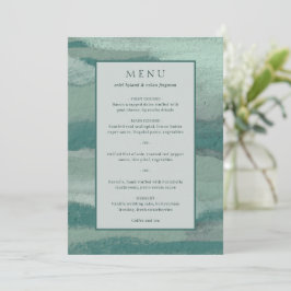 Menu Casamento Moderno Chic Costeiro Abstrato em Verde 
