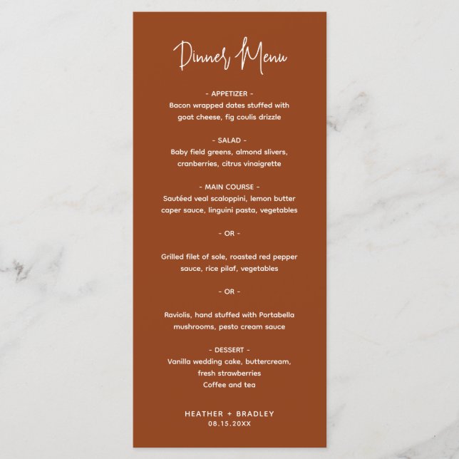 Menu Casamento Moderno Cobre Minimalista (Frente)