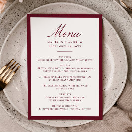 Menu Casamento Moderno com Borda Borgonha