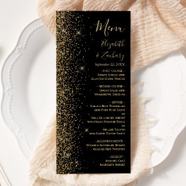 Menu Casamento Moderno com Borda de Brilho Dourado Pret