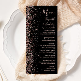Menu Casamento Moderno com Borda de Brilho em Ouro Rosa