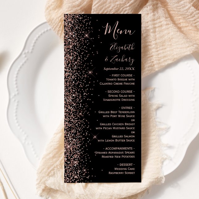 Menu Casamento Moderno com Borda de Brilho em Ouro Rosa (Criador carregado)